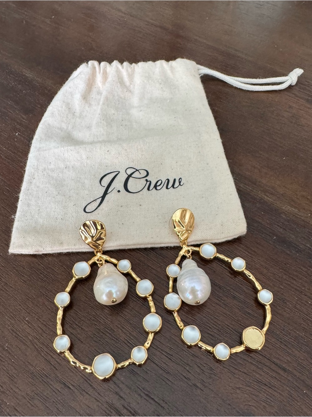 J.Crew - Loopy Hoop Freshwater Pearl Drop Earrings/Gold